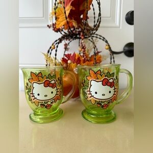 Hello Kitty Fall Leaves Green Transparent Coffee Mug Set of 2